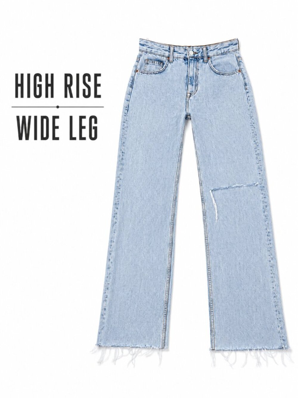 Zara High Rise Wide Leg Distressed Raw Hem Jeans Size 4